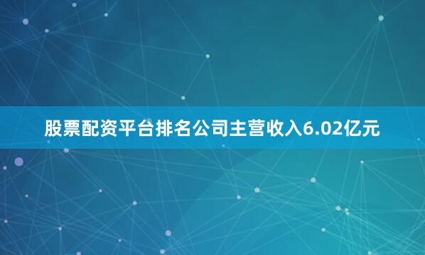股票配资平台排名公司主营收入6.02亿元